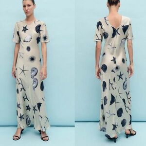 Silk Laundry Short Sleeve Bias Dress Seashells S